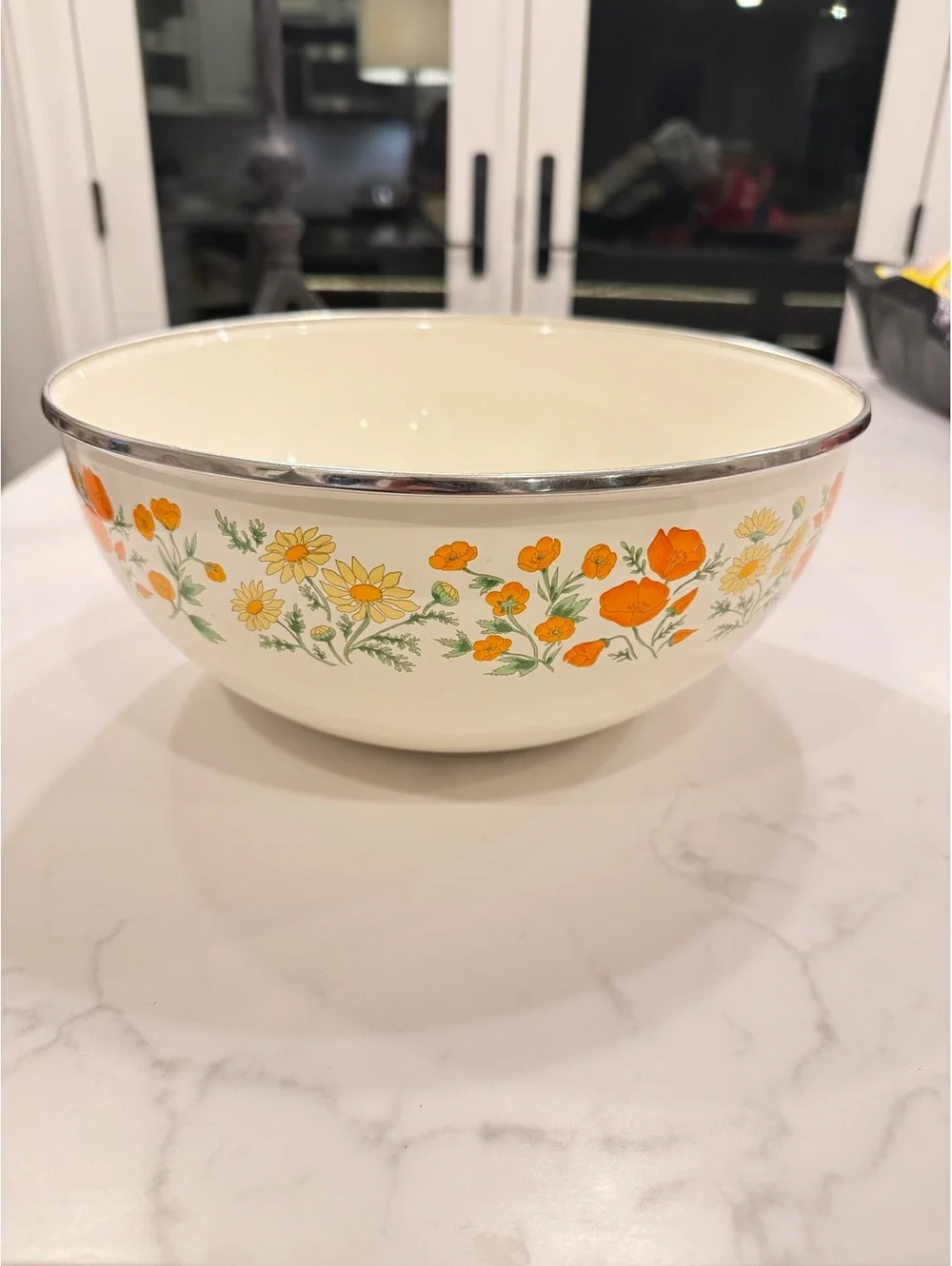 Large Vintage Kobe Kitchen Floral Enamelware Bowl Made in Japan